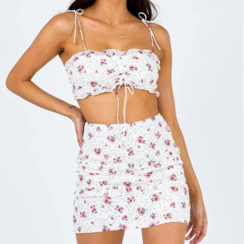 Princess Polly Pink and White Ruched Set